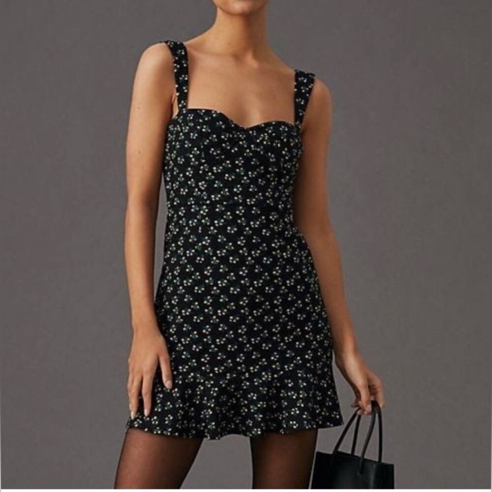 Hutch Mini Dress Women Size S Black Floral NWT Sweetheart Ruffle Hem Sleeveless